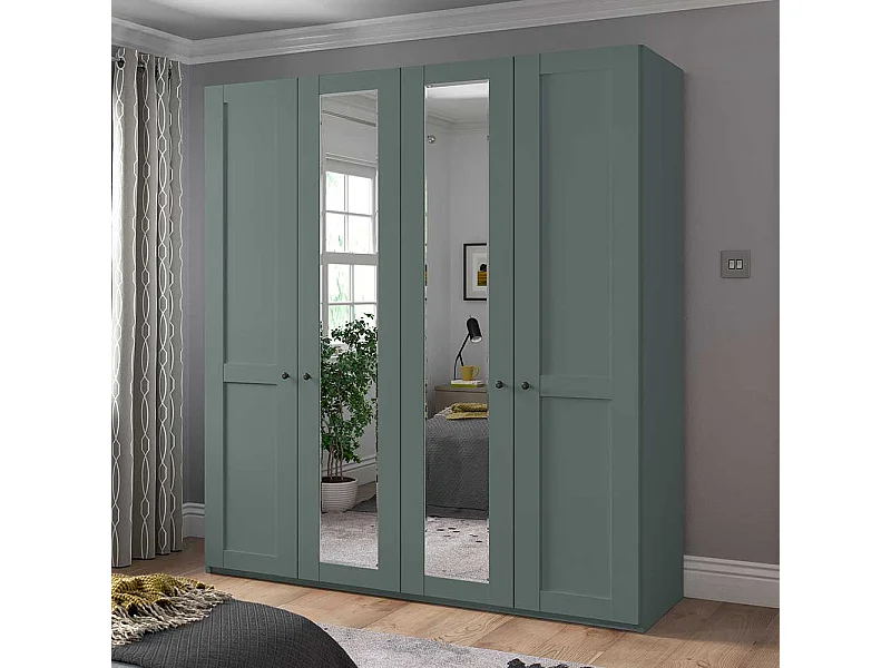 Schlafzimmerkleiderschrank Spiegel in Graugrün modernen Landhausstil