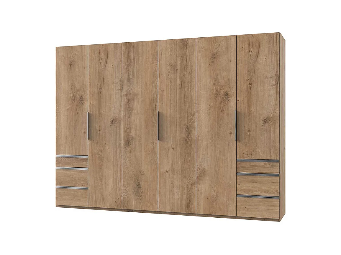 Drehtürenkleiderschrank 300 cm in Plankeneiche NB sechs Schubladen