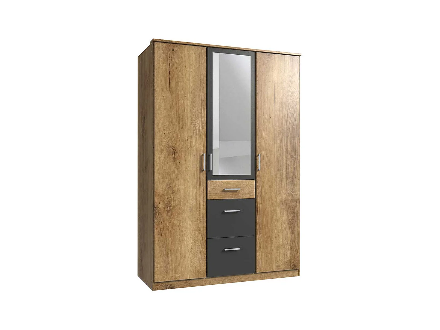Schlafzimmerkleiderschrank mit Spiegel und drei Schubladen 199 cm hoch