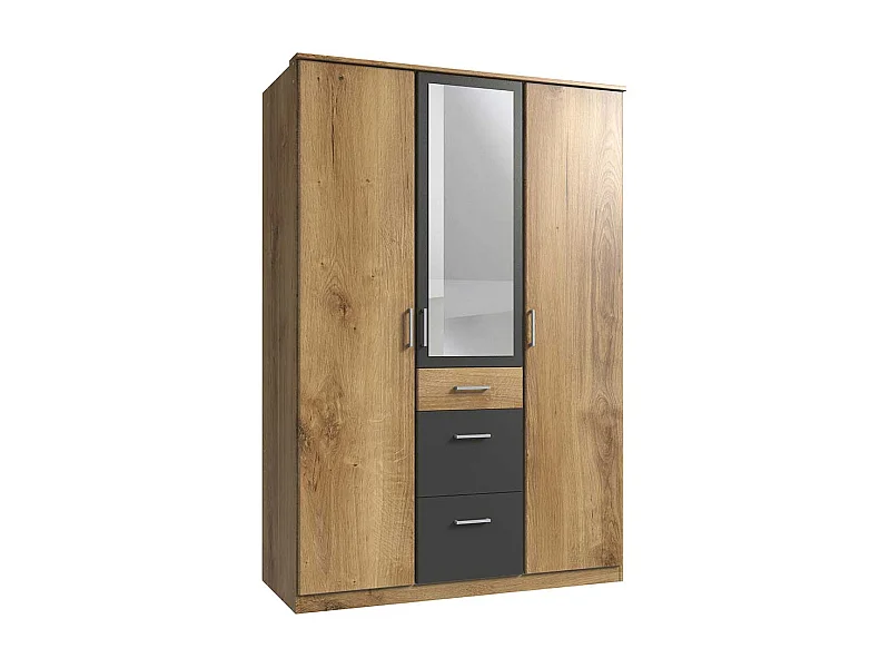 Schlafzimmerkleiderschrank mit Spiegel und drei Schubladen 199 cm hoch