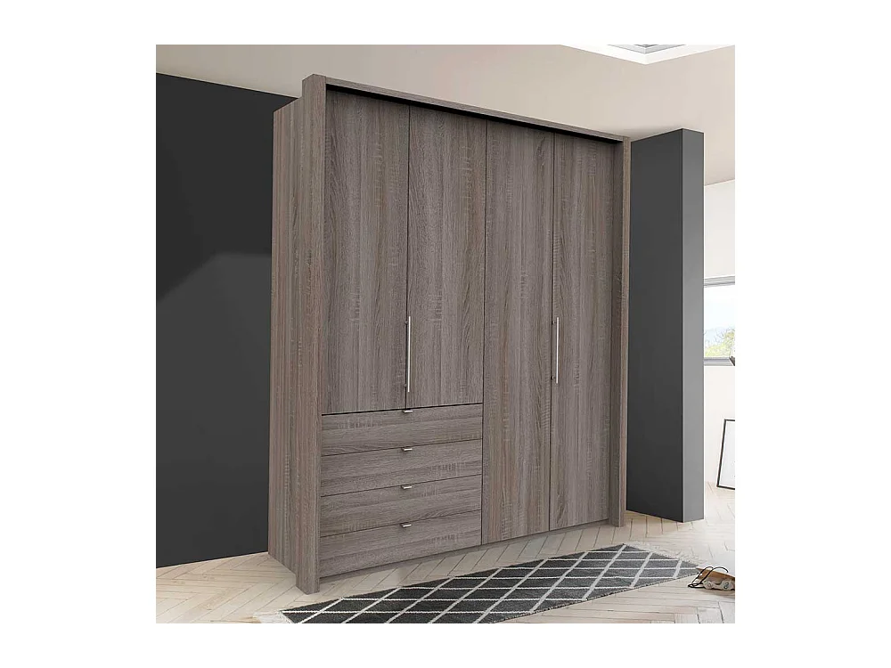 Falttüren Ankleideschrank in Eiche Trüffelfarben 2 türig mit Schubladen