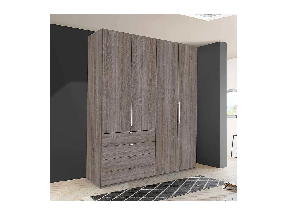 Falttüren Ankleideschrank in Eiche Trüffelfarben 2 türig mit Schubladen