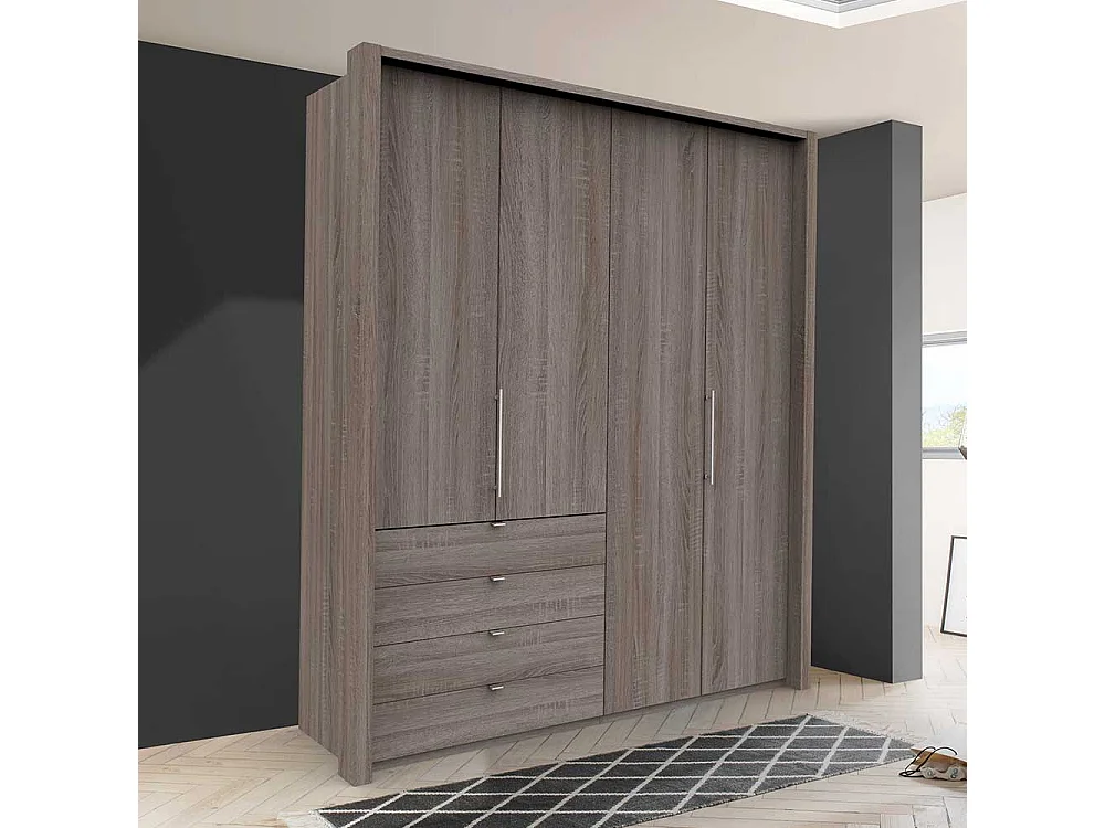 Falttüren Ankleideschrank in Eiche Trüffelfarben 2 türig mit Schubladen