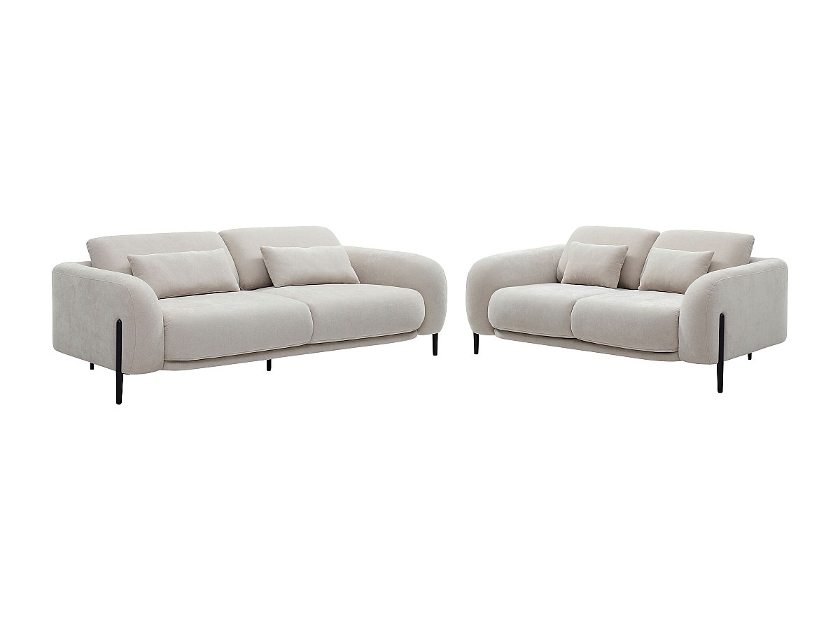 Sofa 3-Sitzer & 2-Sitzer mit verstellbarer Rückenlehne - Stoff Beige - ARAV günstig online kaufen