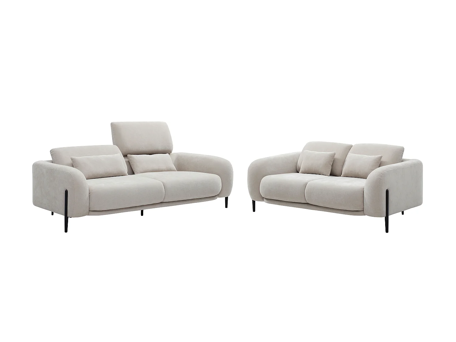 3-sits och 2-sits soffor med uppfällbart ryggstöd i beige tyg ARAVIO