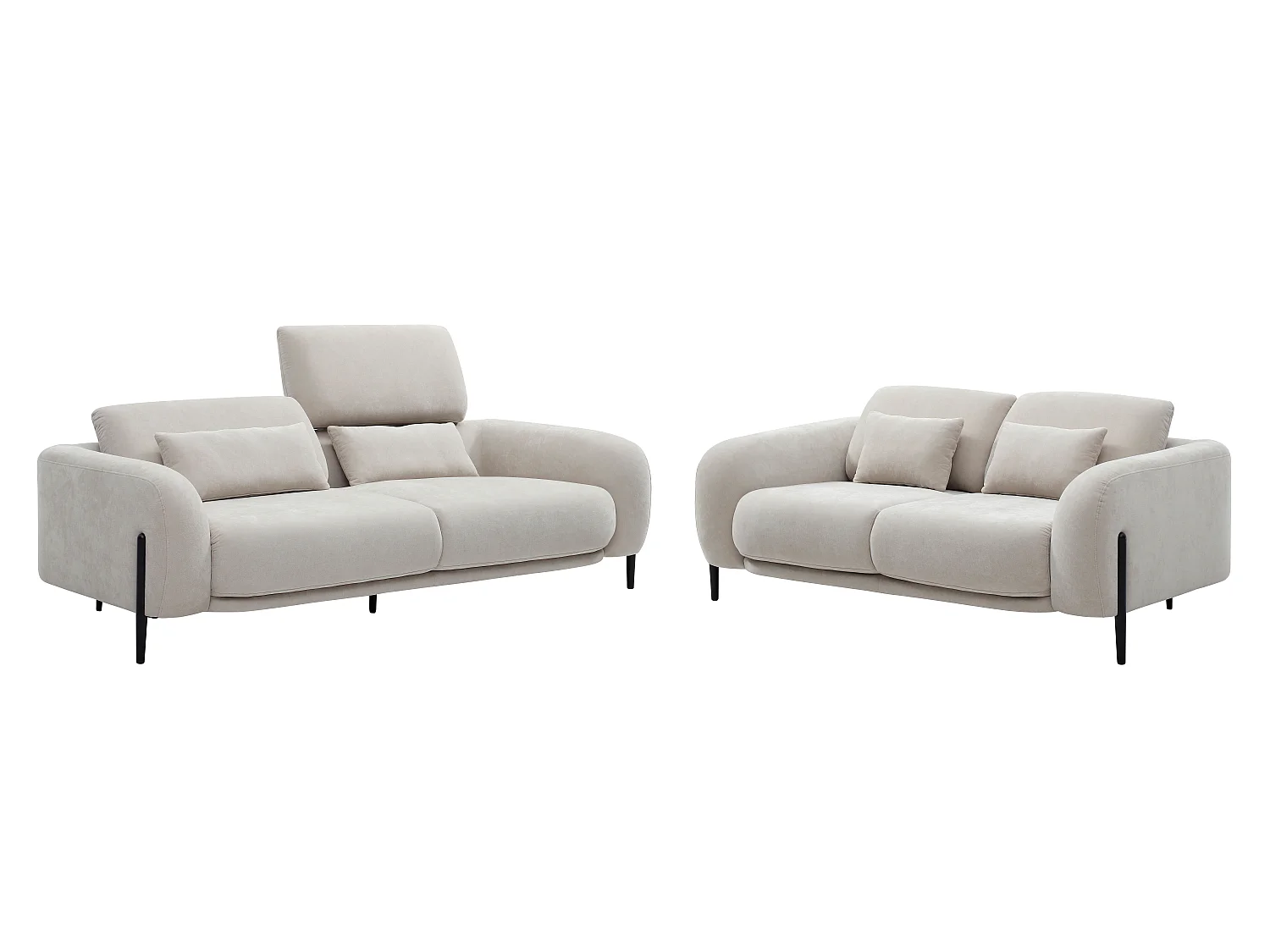 Divano 3 posti e 2 posti con schienale reclinabile in tessuto beige ARAVIO