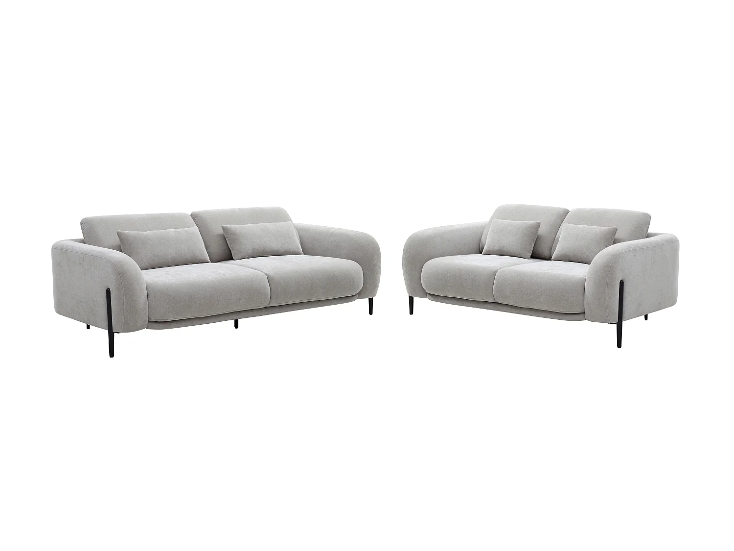 Canapés 3 places et 2 places avec dossier relevable en tissu gris clair ARAVIO