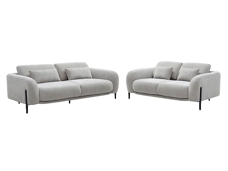 3-sits och 2-sits soffor med uppfällbart ryggstöd i ljusgrått tyg ARAVIO