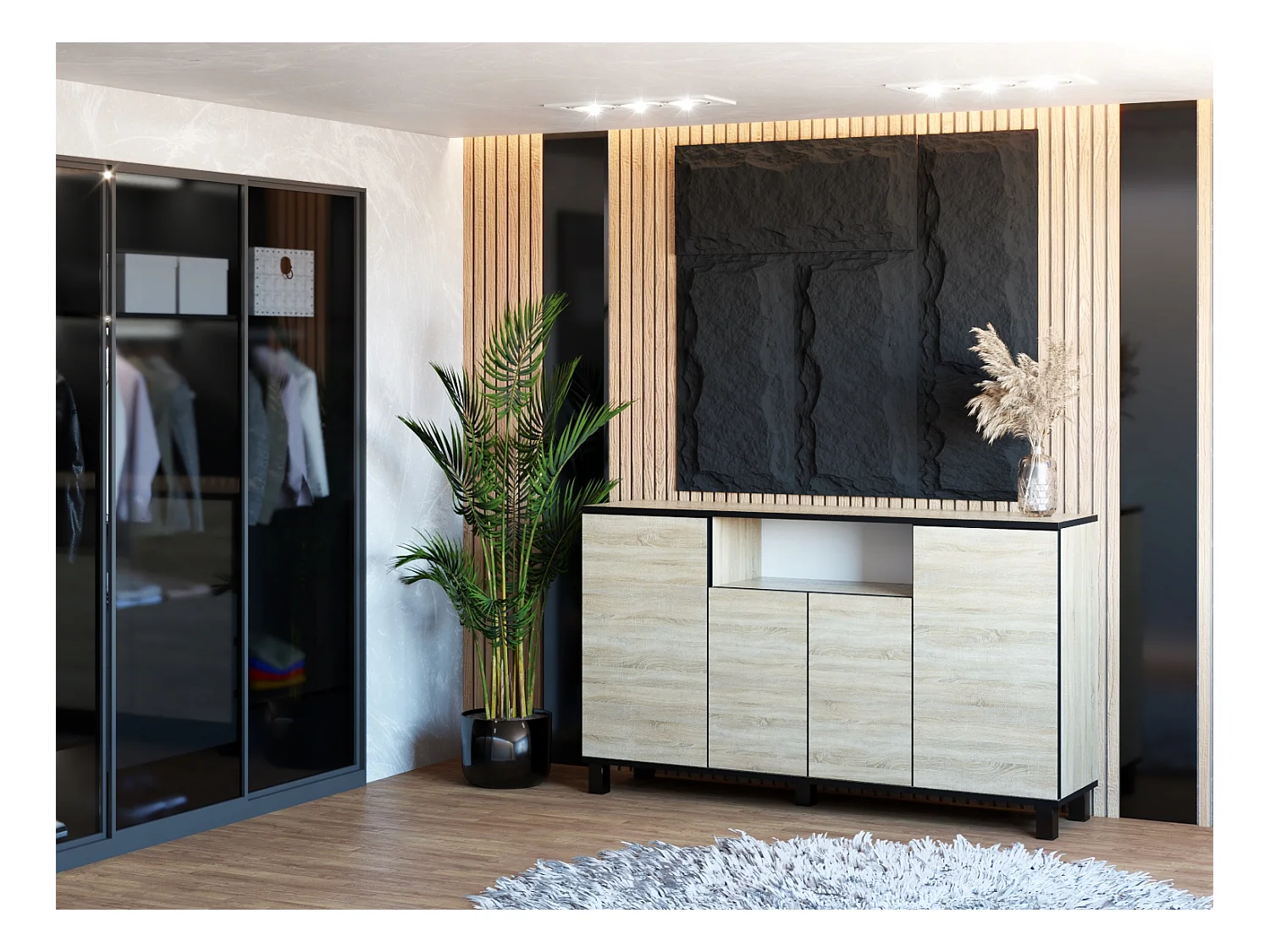 Grande commode loft 140cm  – Chêne Sonoma – Meuble de salon spacieux et moderne- TV