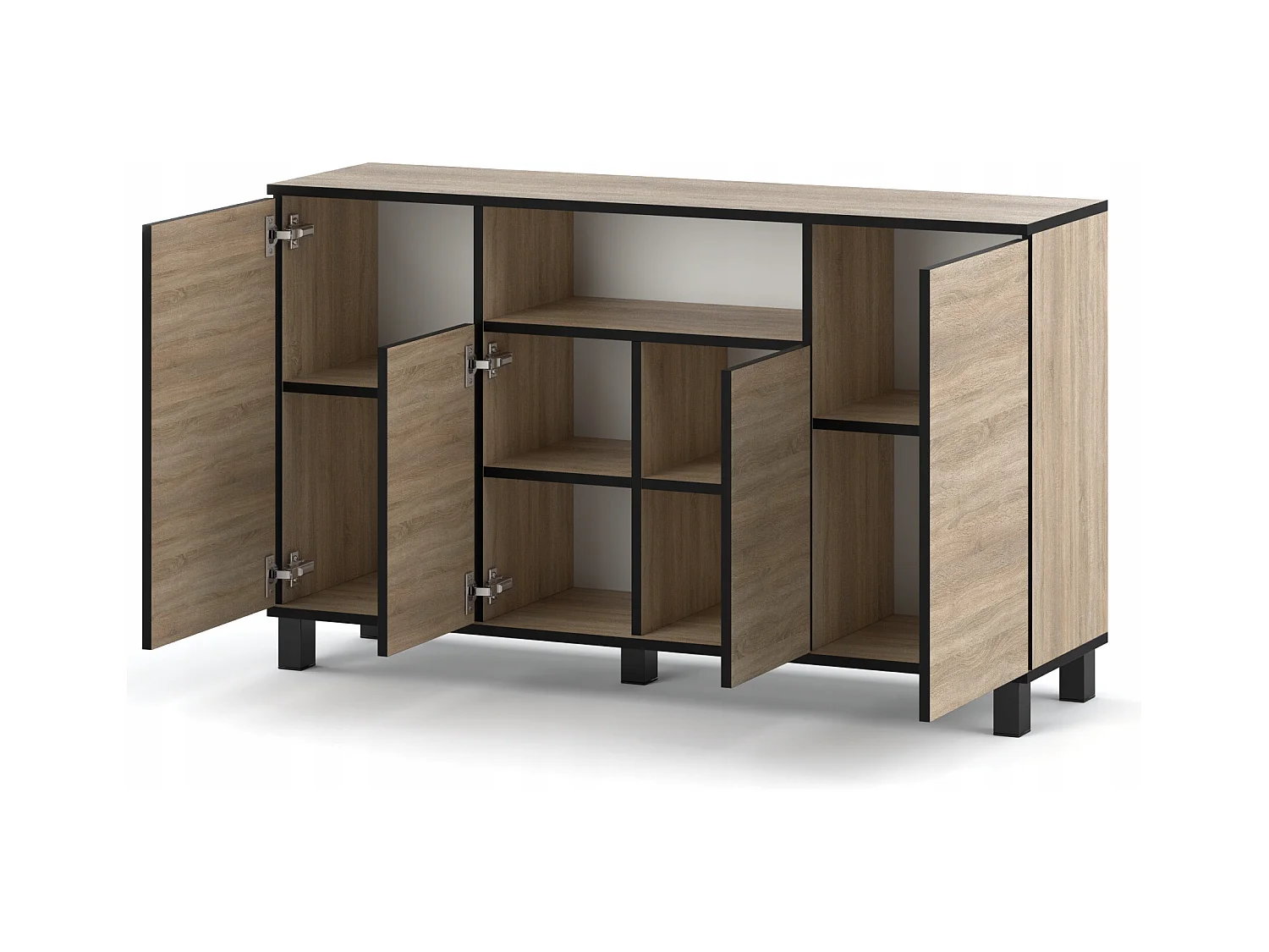 Grande commode loft 140cm  – Chêne Sonoma – Meuble de salon spacieux et moderne- TV