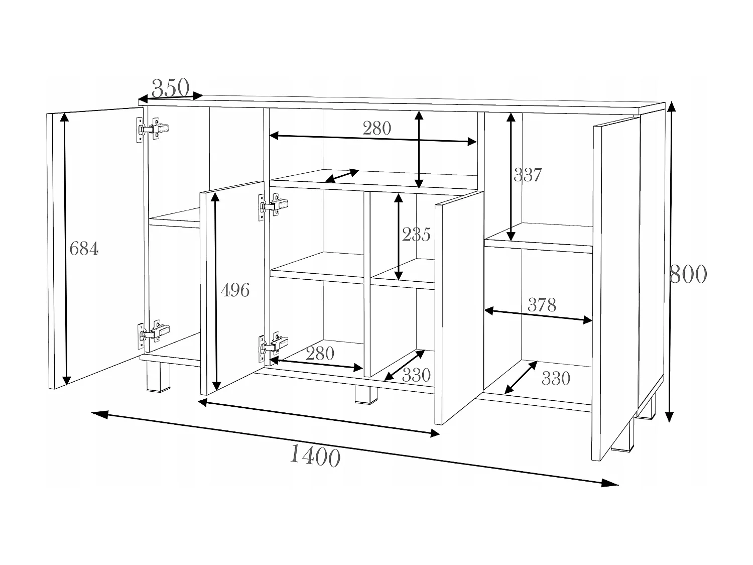 Grande commode loft 140cm  – Chêne Sonoma – Meuble de salon spacieux et moderne- TV  buffet