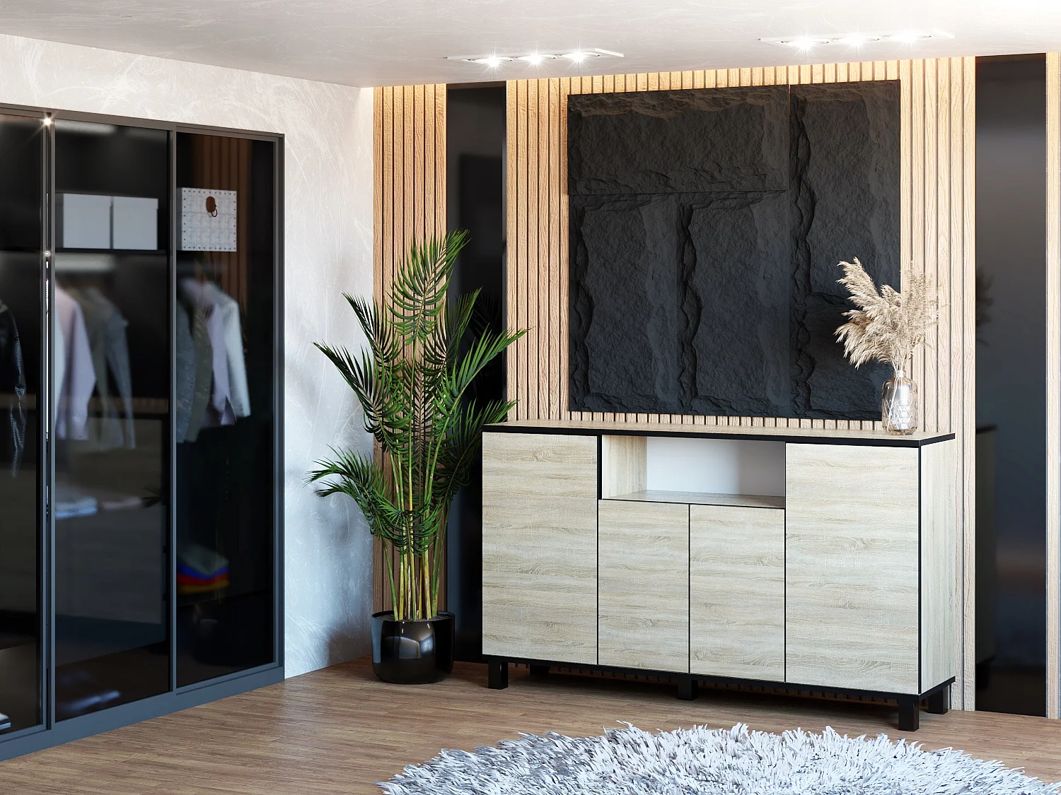 Cómoda loft grande de 140 cm - Carvalho Sonoma - Mobiliário de sala de estar espaçoso e moderno - TV
