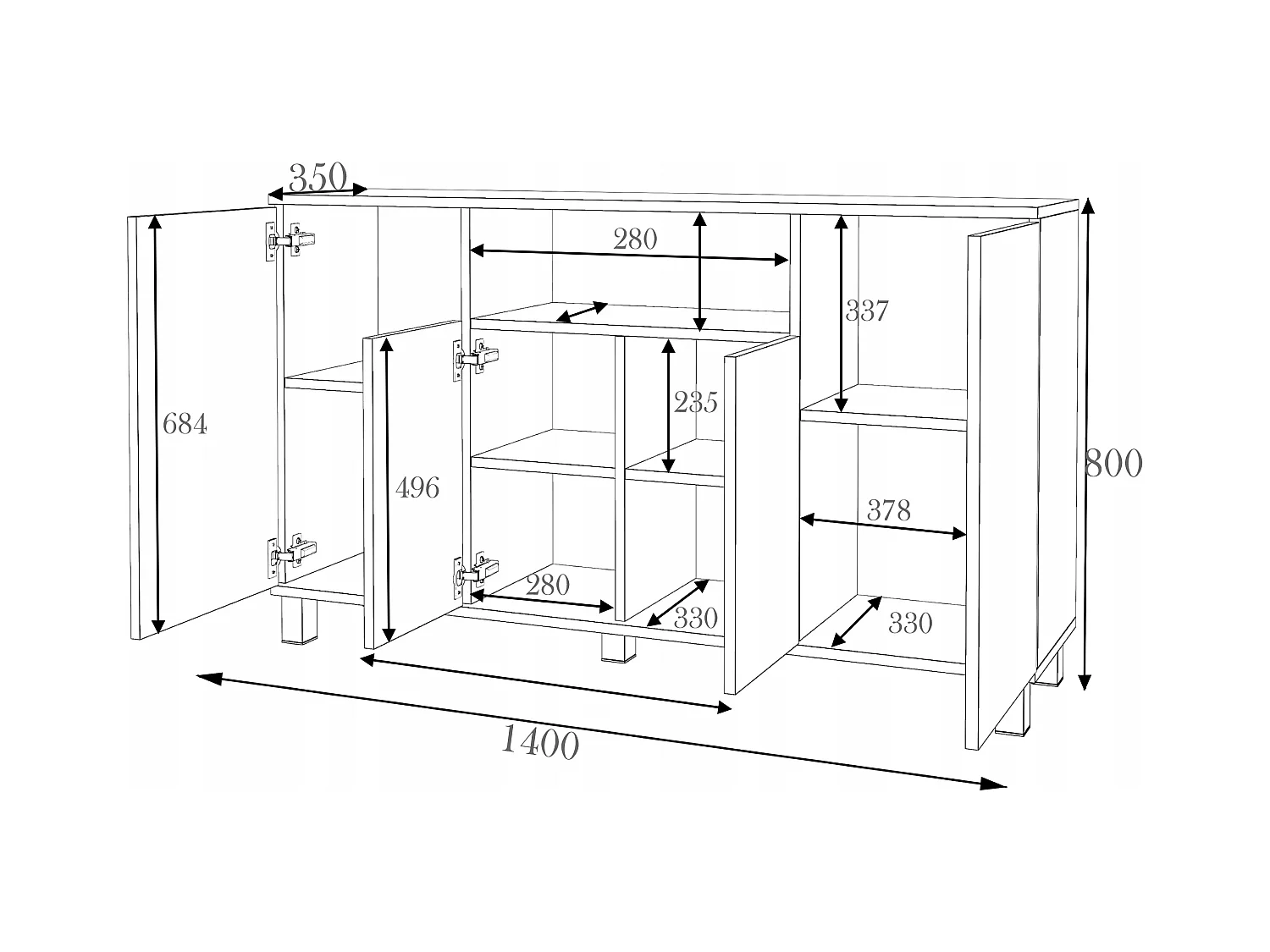 Grande commode 140cm  – NOIR  – Meuble de salon spacieux et moderne- TV LOFT