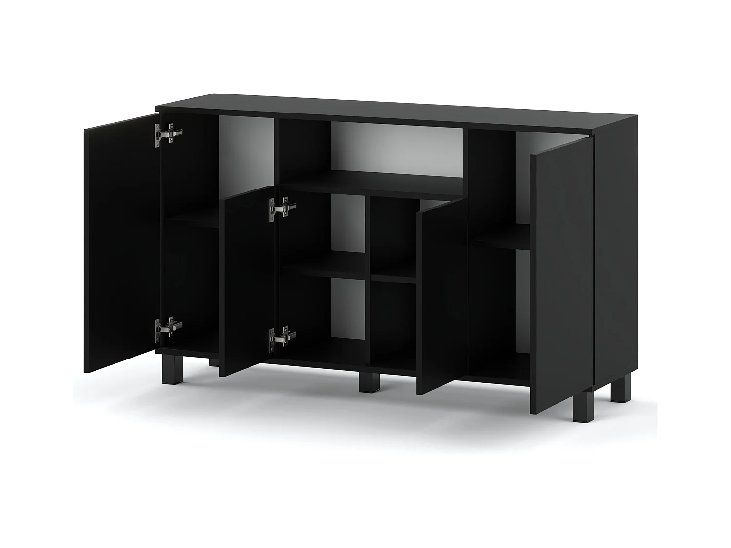 Grande commode 140cm  – NOIR  – Meuble de salon spacieux et moderne- TV LOFT