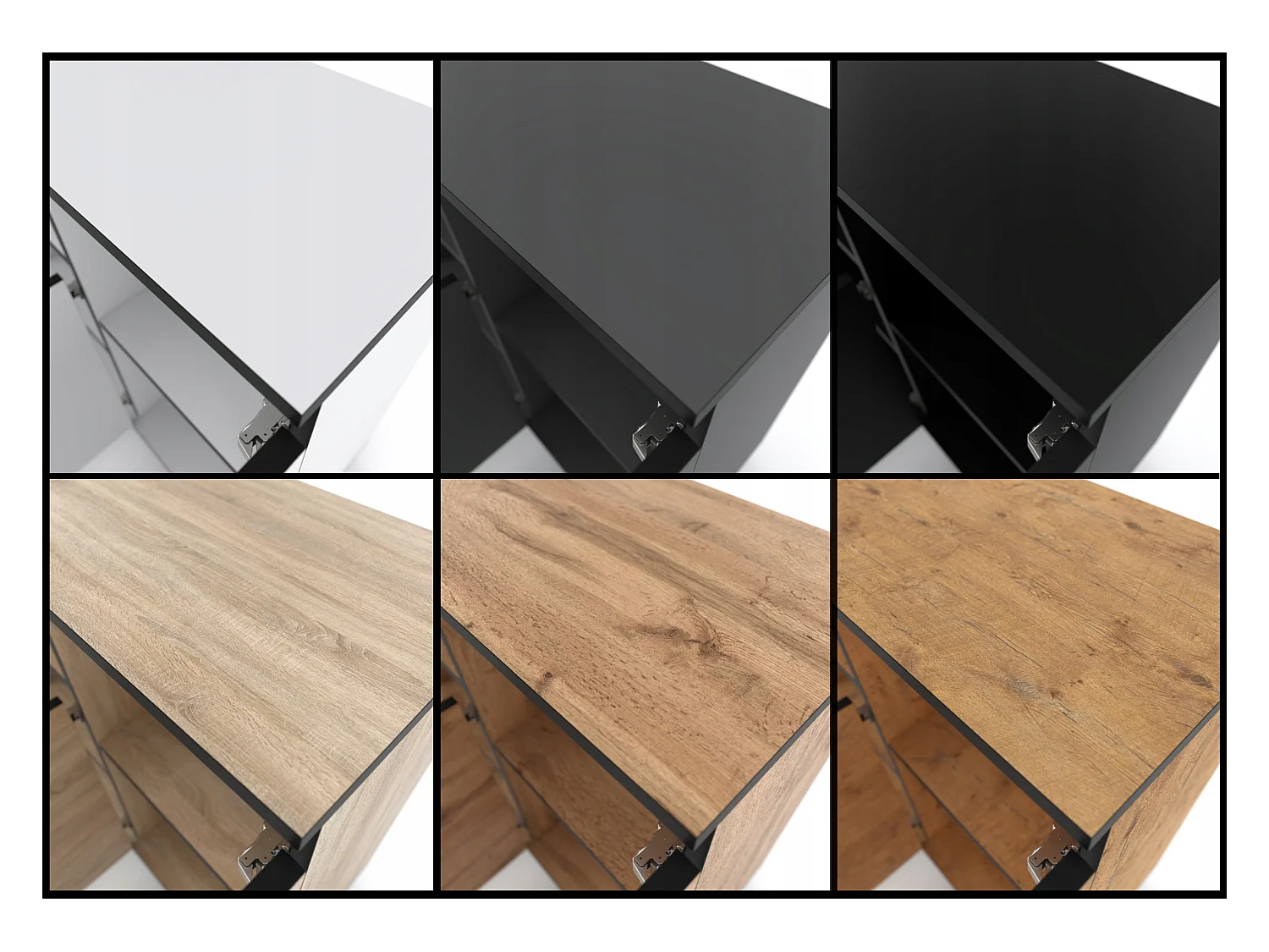 Grande commode 140cm  –  Noir + Chêne Wotan – Meuble de salon spacieux et moderne- TV loft