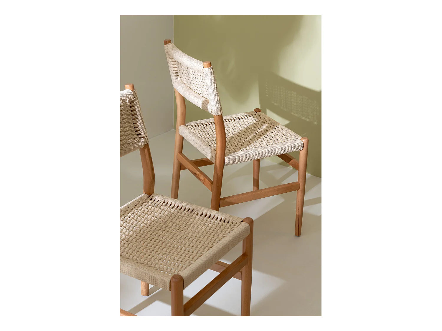 Silla LAP de madera de haya y cuerda natural – Auténtica artesanía-Color ribete verde crudo