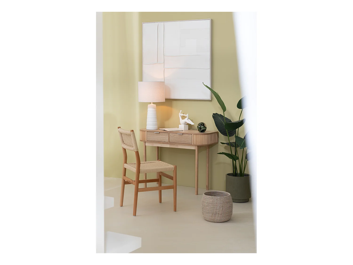 Silla LAP de madera de haya y cuerda natural – Auténtica artesanía-Color ribete verde crudo