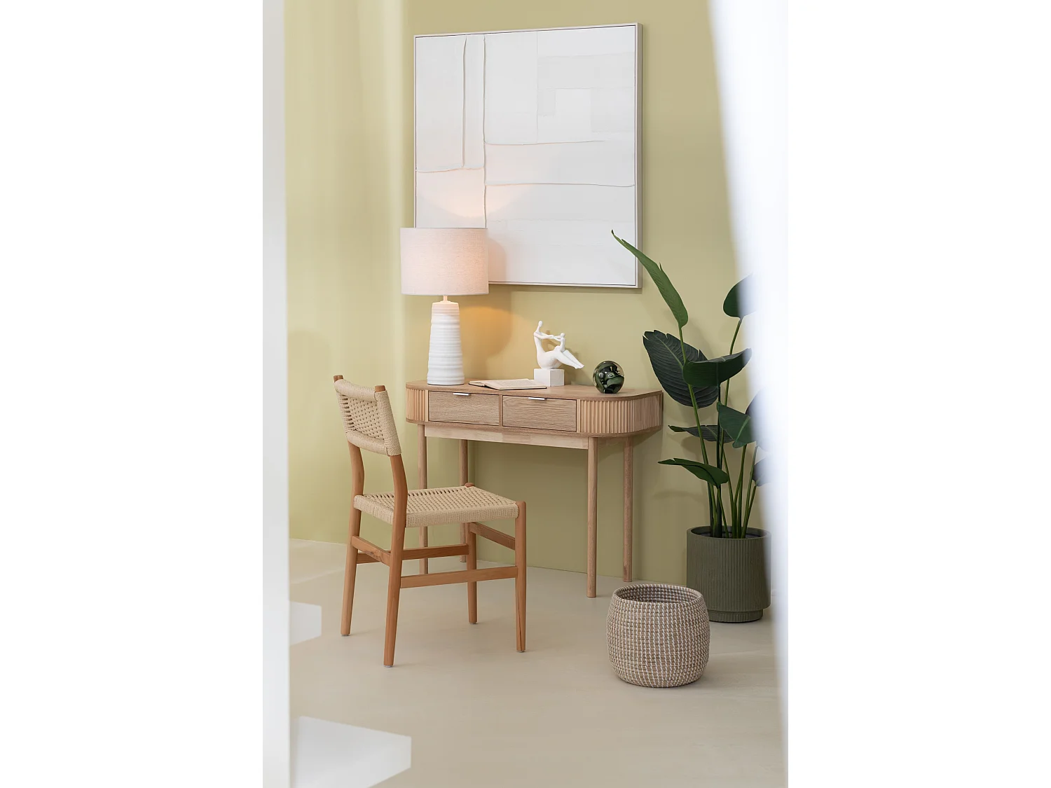 Silla LAP de madera de haya y cuerda natural – Auténtica artesanía-Color ribete verde crudo