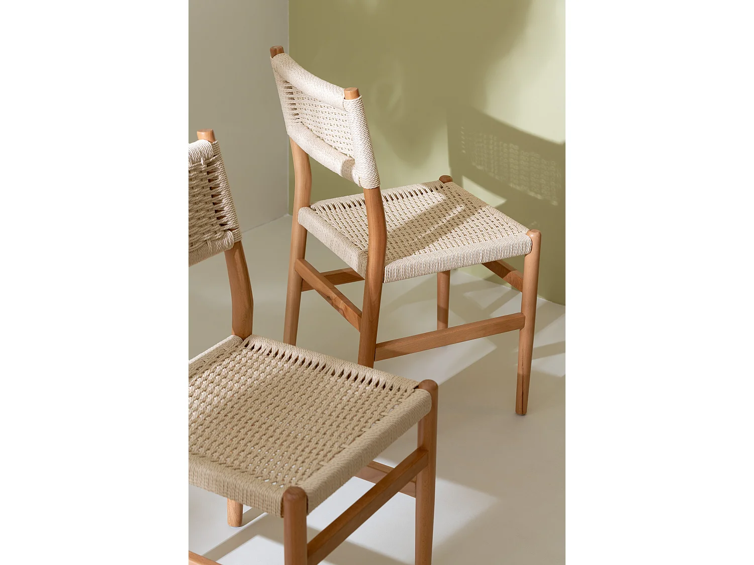 Silla LAP de madera de haya y cuerda natural – Auténtica artesanía-Color ribete verde crudo