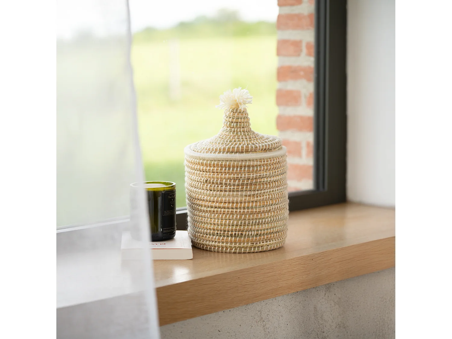 Panier avec couvercle laine