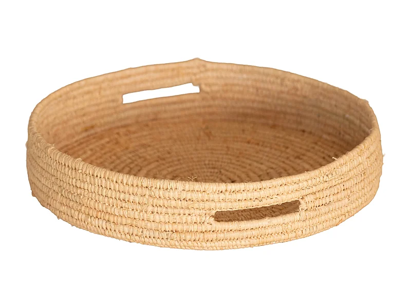 Plateau rond en osier naturel avec anses