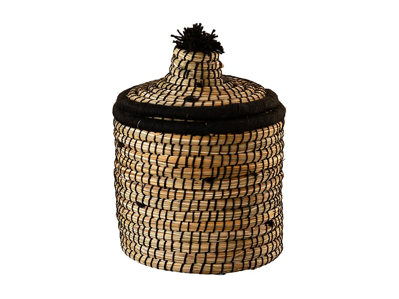 Cesto con tapa y acabado en lana