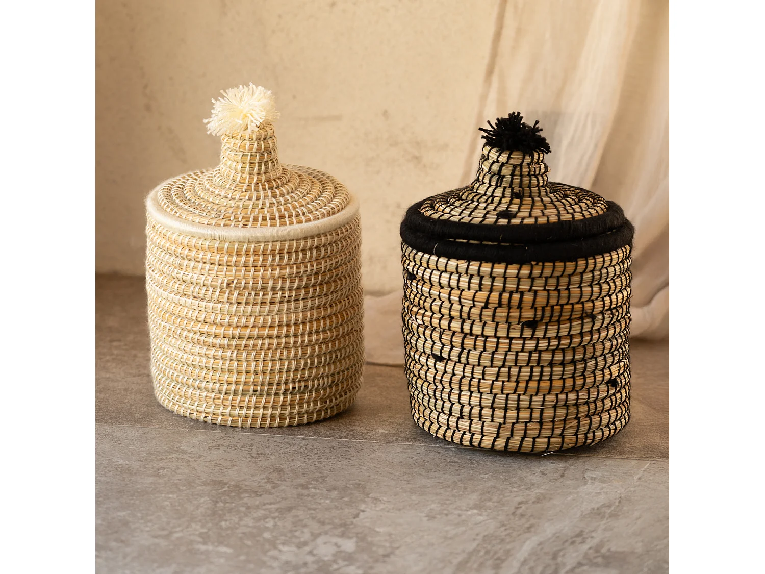 Panier avec couvercle laine