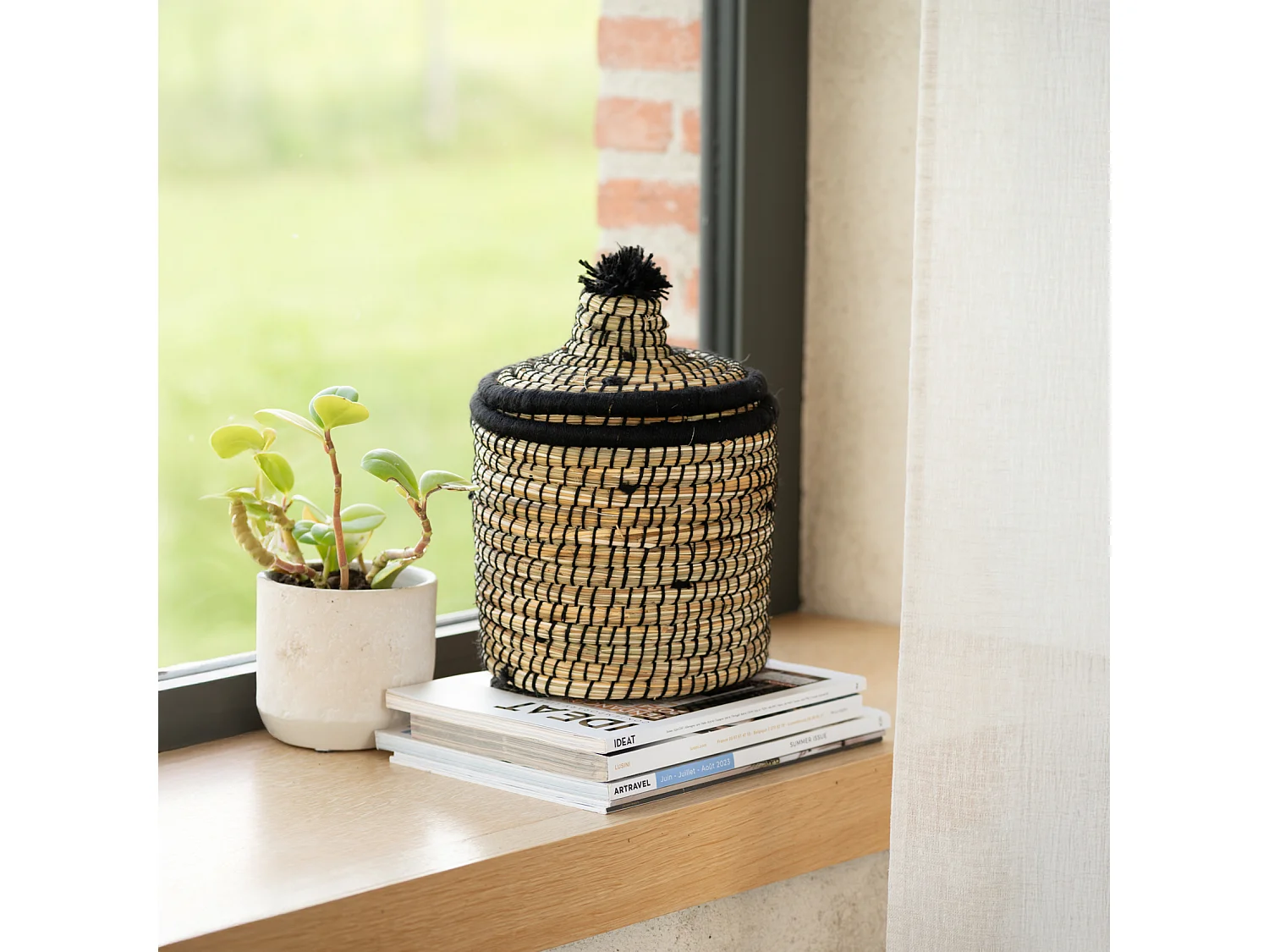 Panier avec couvercle laine