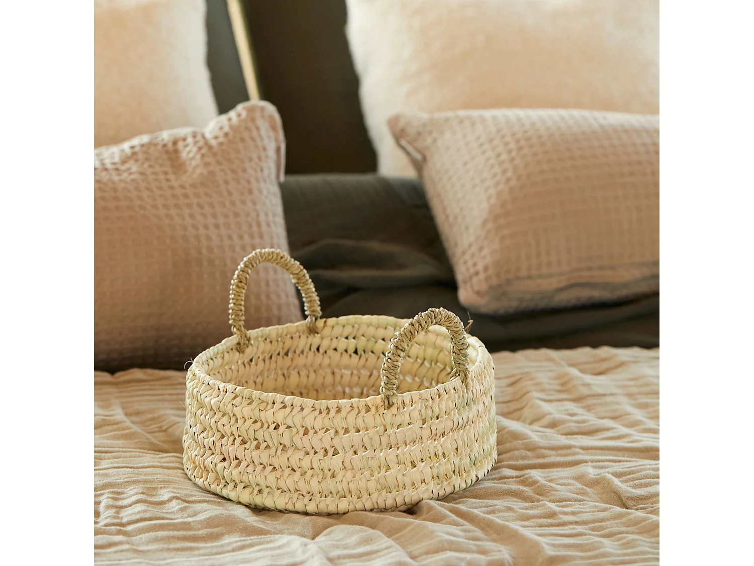 Panier plateau rond osier avec anses