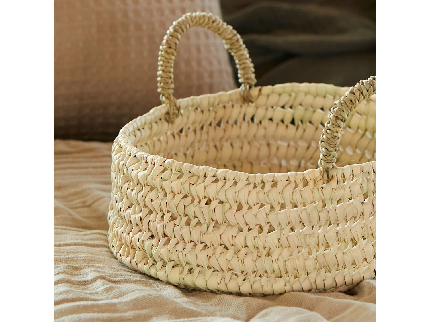 Bandeja cesta redonda con asas