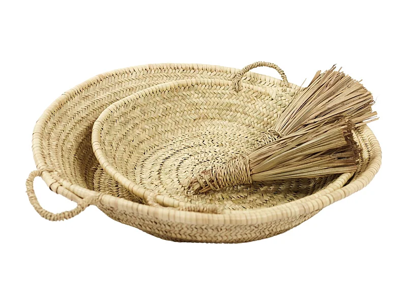 Cesta plana con asas de palma
