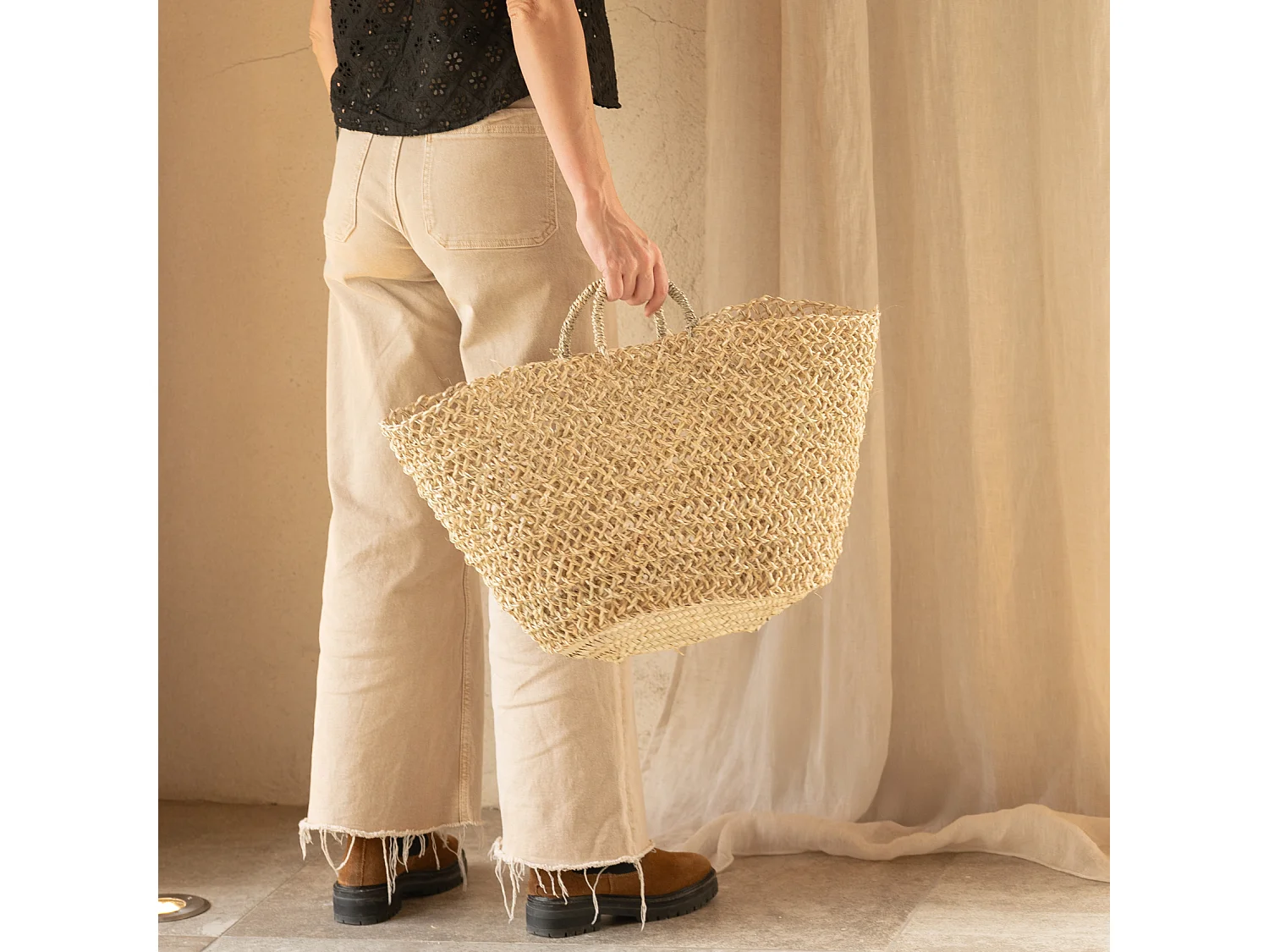 Panier de marché ajouré bohème