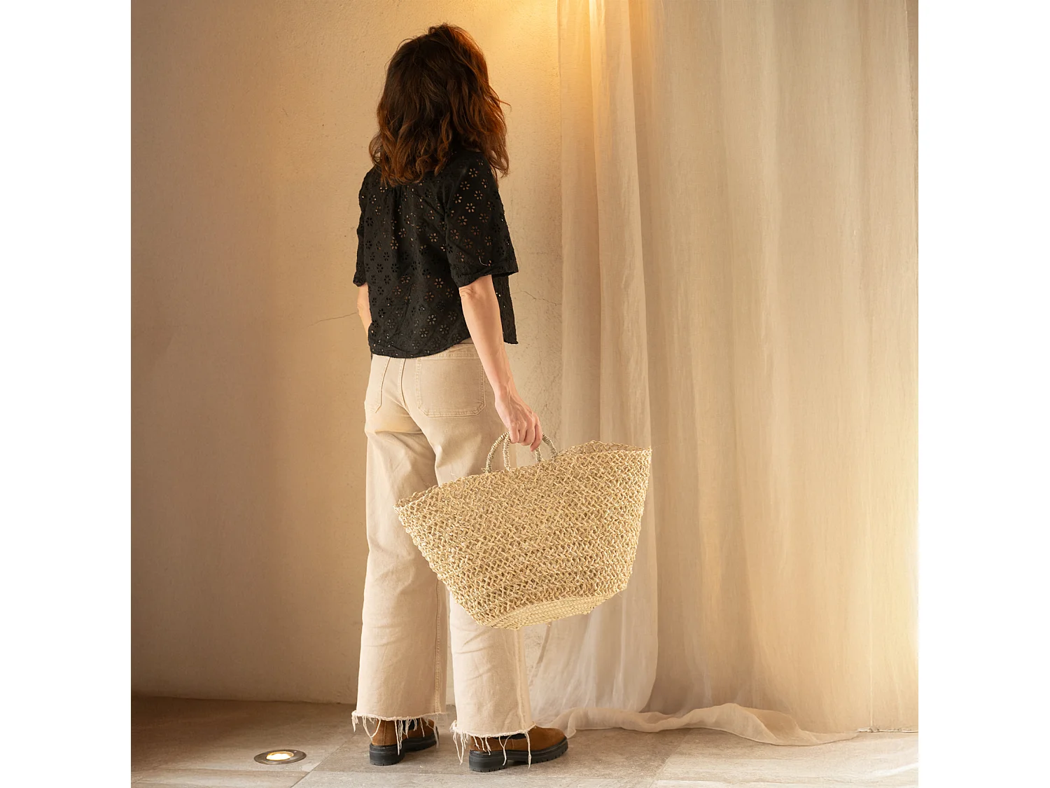 Panier de marché ajouré bohème