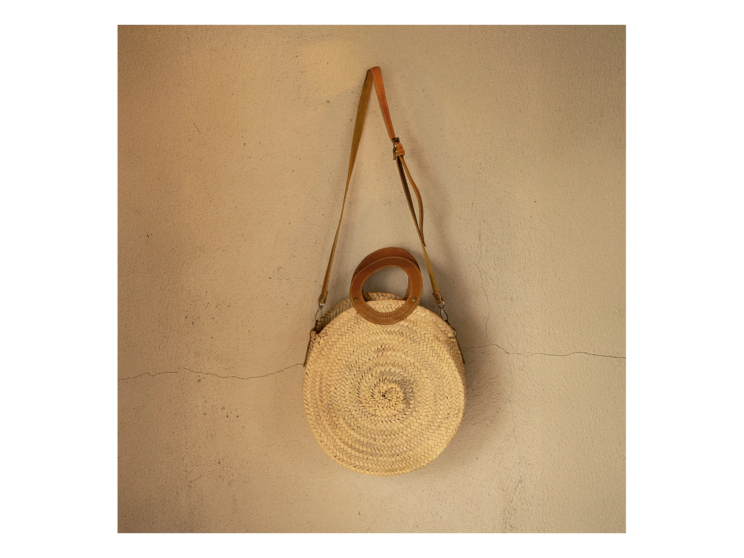 Panier rond anse cuir