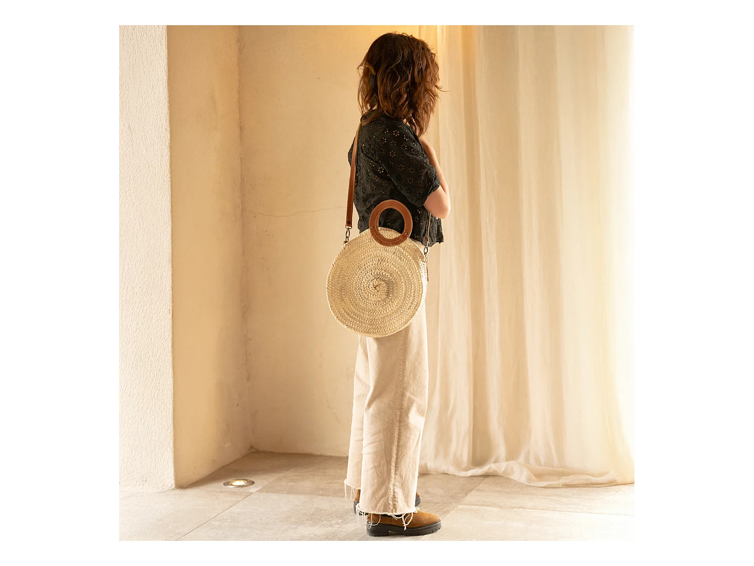 Panier rond anse cuir