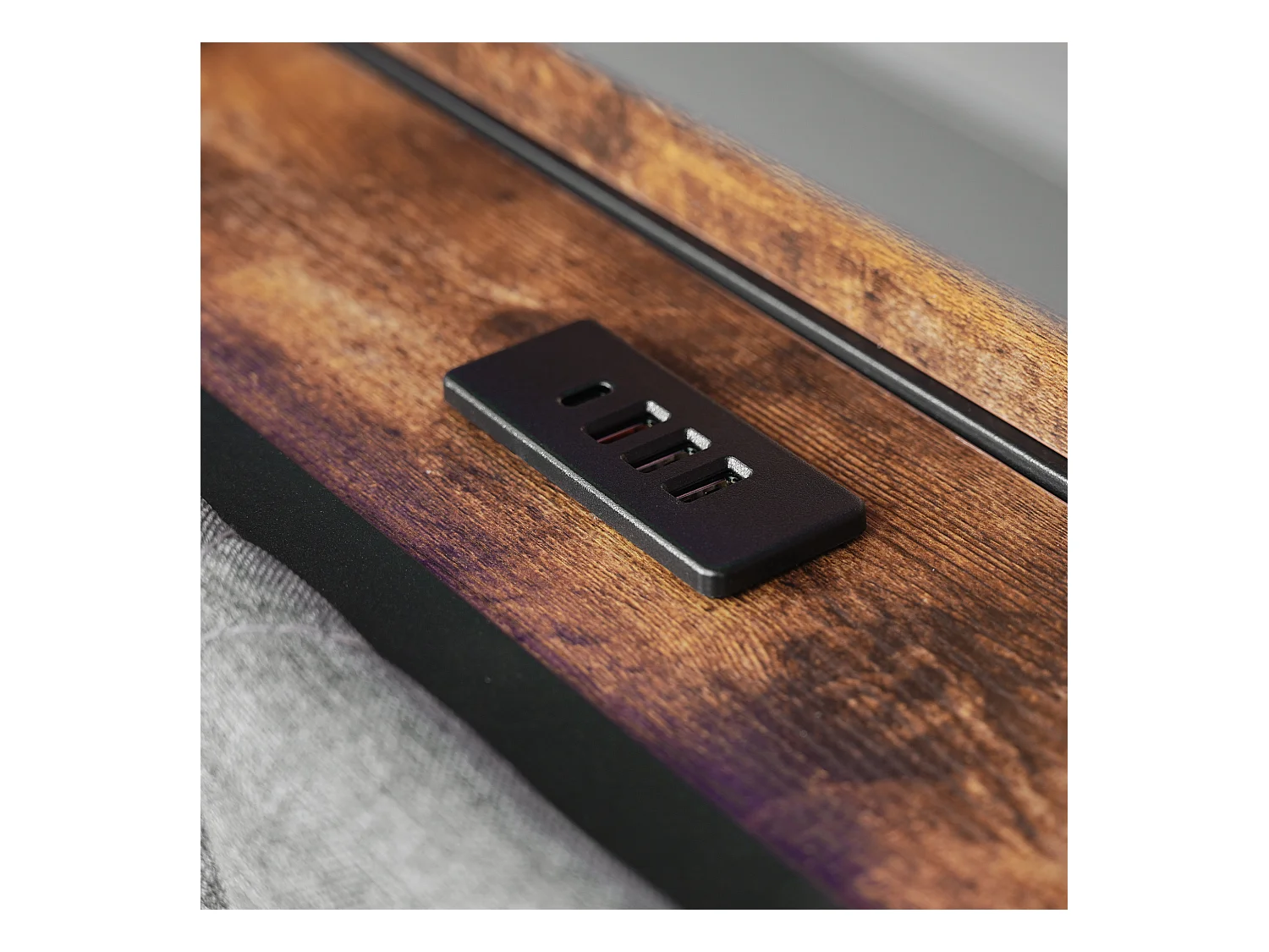 Lit avec tête de lit de rangement, USB Type-C, éclairage LED, 160x200 cm, gris, cadre en métal