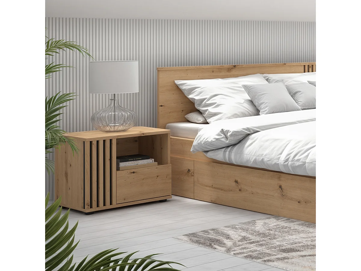 Table de chevet 1 tiroir droite Ezra Bois