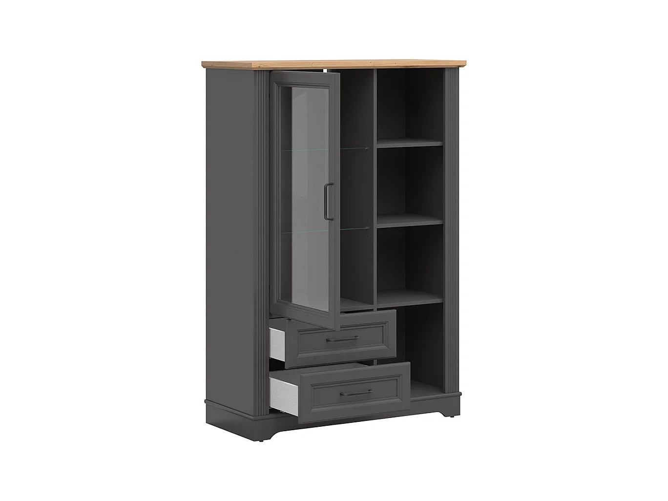 Vaisselier bas 1 porte 2 tiroirs Charlie Gris Anthracite