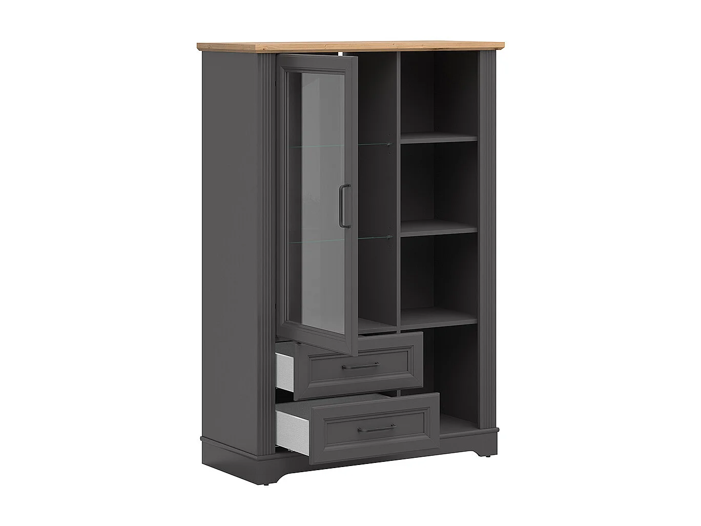 Vaisselier bas 1 porte 2 tiroirs Charlie Gris Anthracite