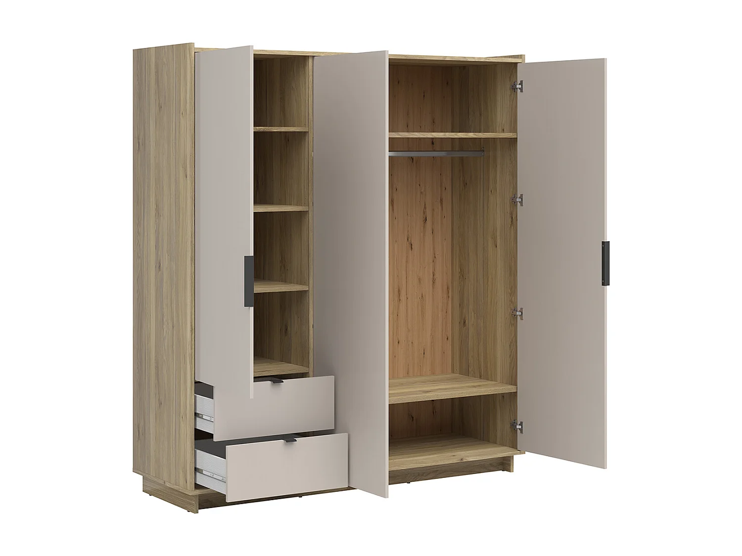 Schrank 3 Türen 2 Schubladen Donna Kaschmir und Holz