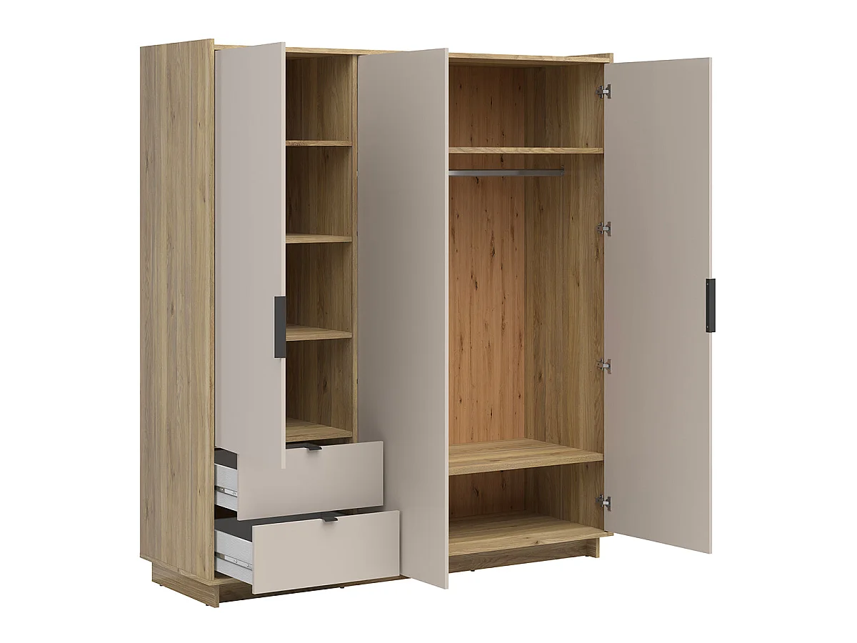 Schrank 3 Türen 2 Schubladen Donna Kaschmir und Holz