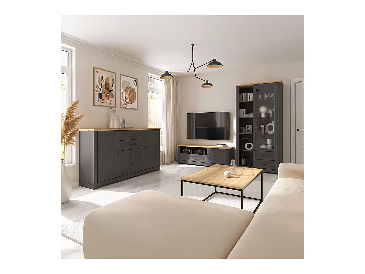 Vaisselier 1 porte 2 tiroirs Charlie Gris Anthracite