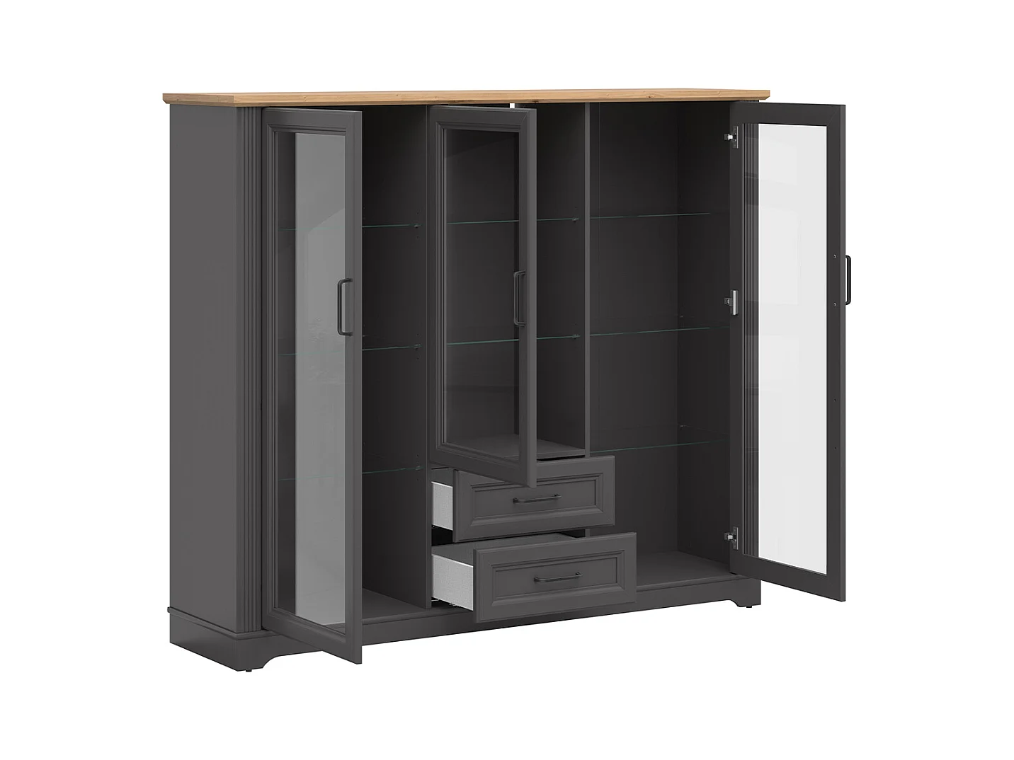 Vaisselier bas 3 portes 2 tiroirs Charlie Gris Anthracite