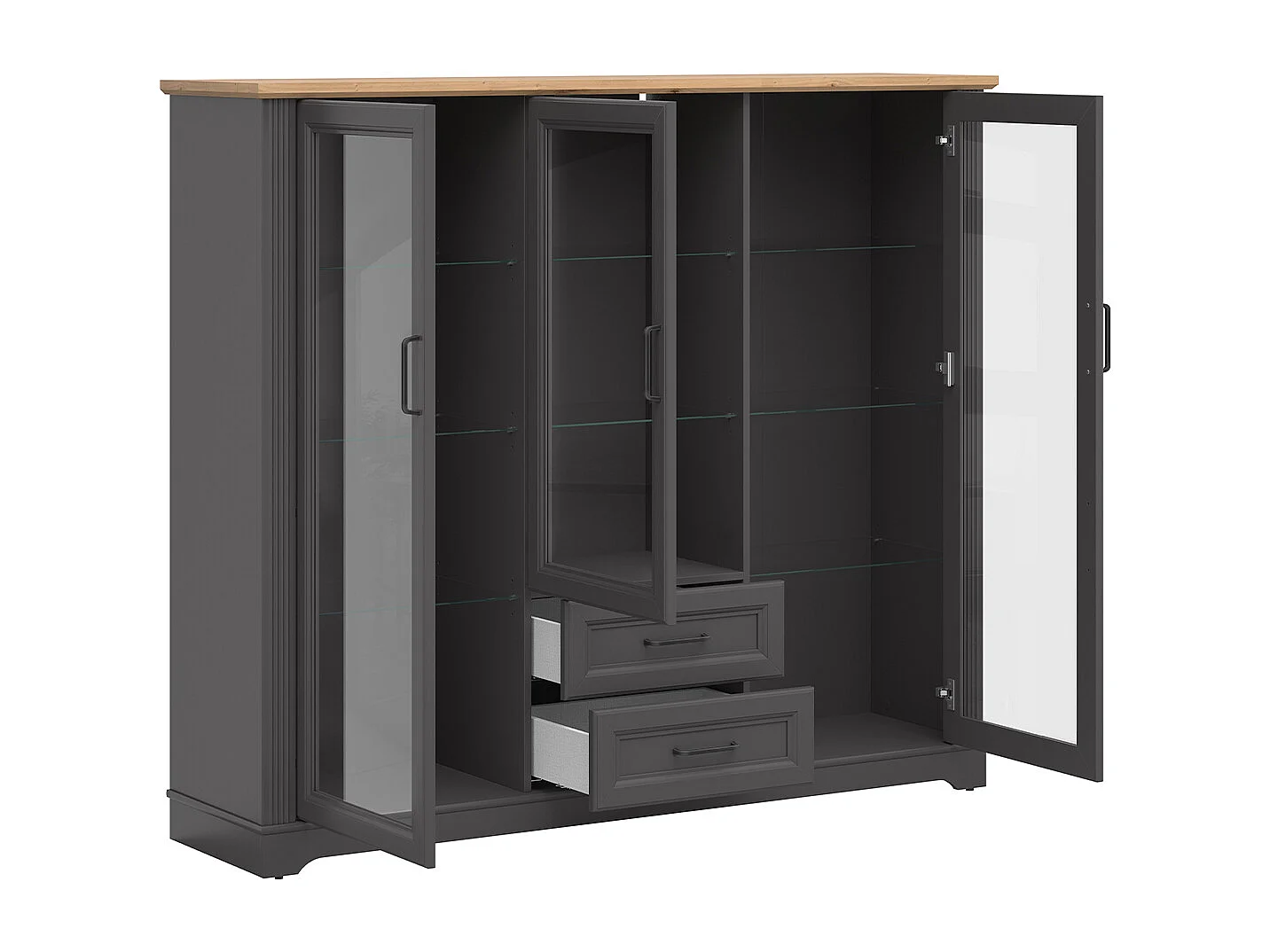 Vaisselier bas 3 portes 2 tiroirs Charlie Gris Anthracite