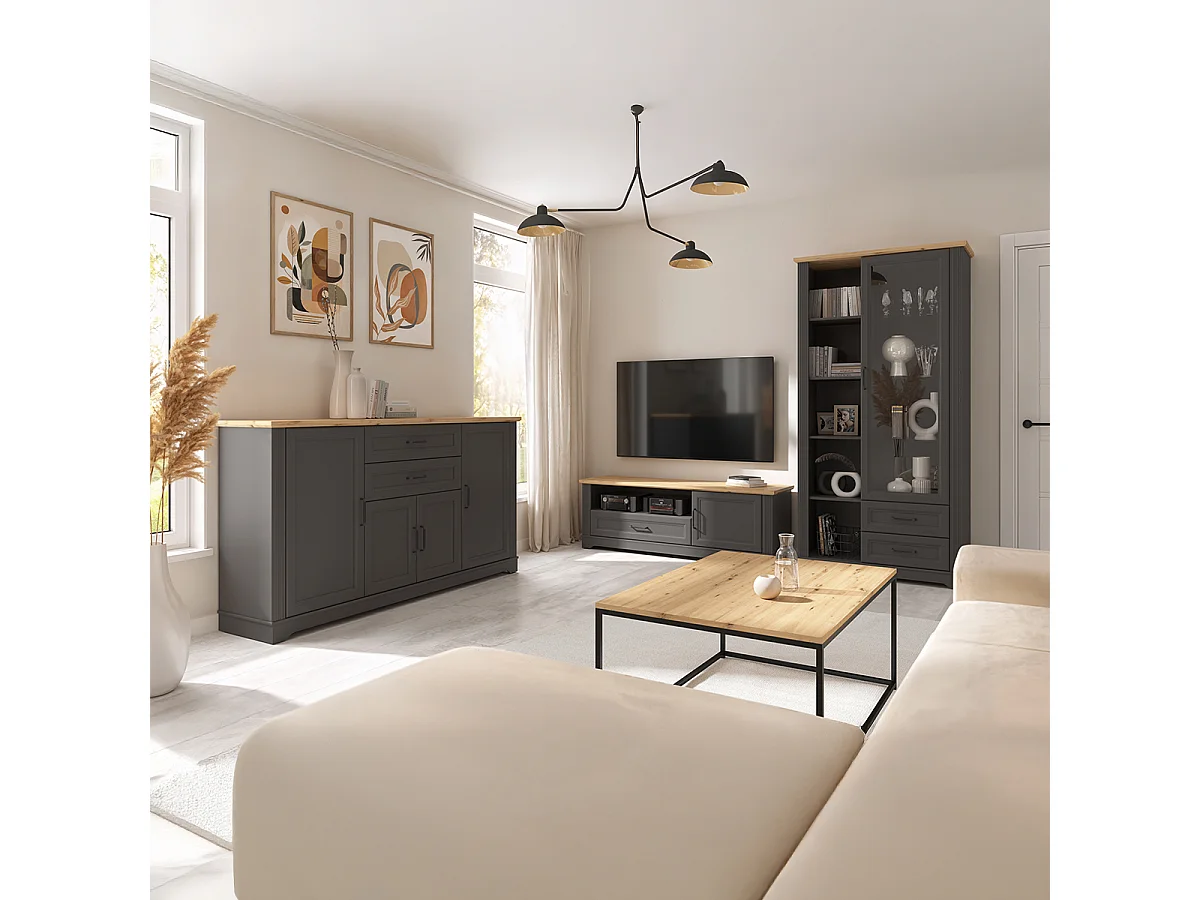 Vaisselier bas 3 portes 2 tiroirs Charlie Gris Anthracite