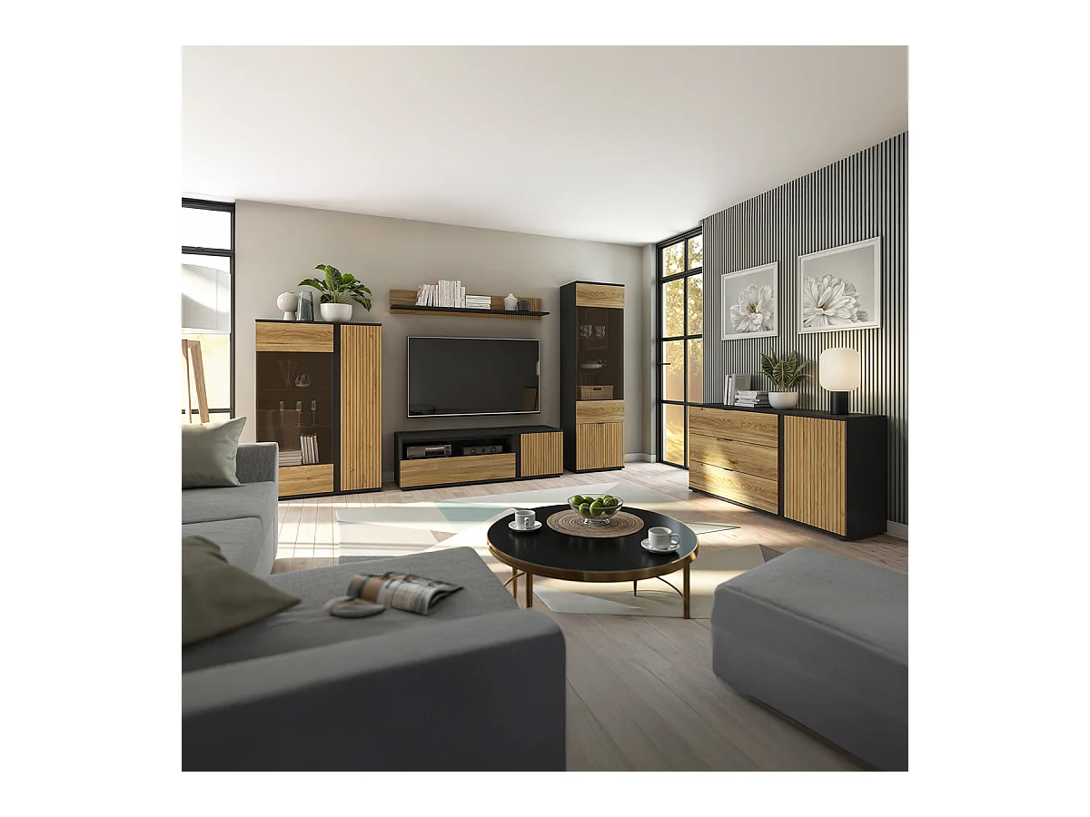 Bibliothèque 1 porte 1 tiroir Pia Noir et Bois