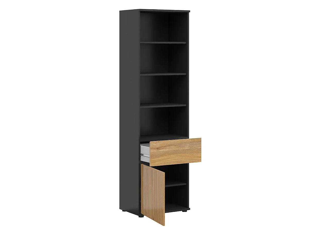 Pia 1-door 1-drawer bookcase Black and Wood