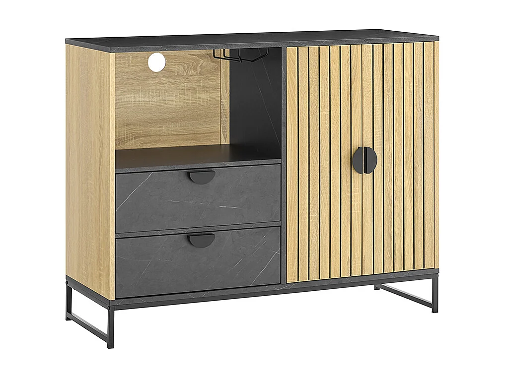 SoBuy Meuble d'Entrée avec Étagère pour Micro-Ondes et Porte-Vins en Chêne Noir