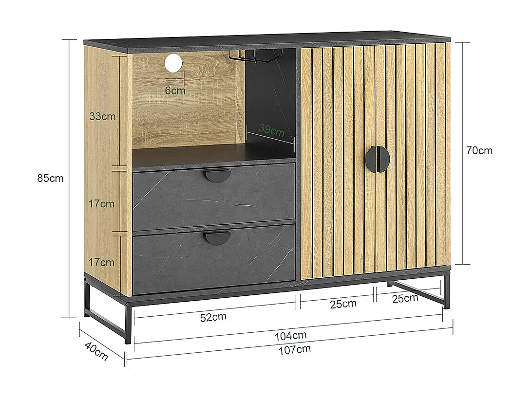 SoBuy Meuble d'Entrée avec Étagère pour Micro-Ondes et Porte-Vins en Chêne Noir