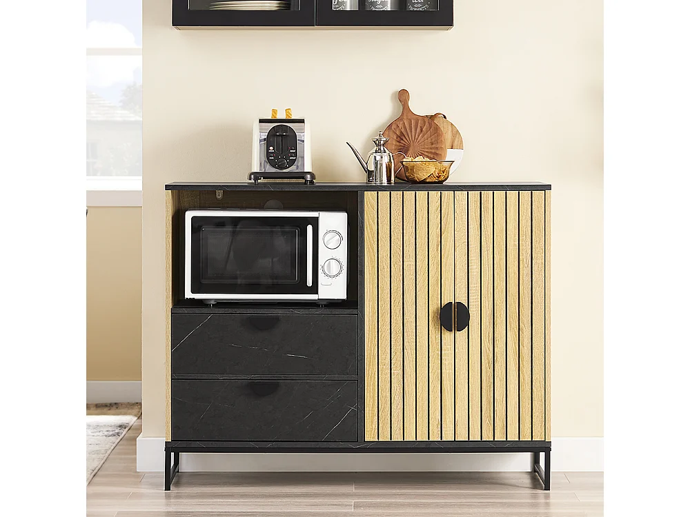 SoBuy Meuble d'Entrée avec Étagère pour Micro-Ondes et Porte-Vins en Chêne Noir